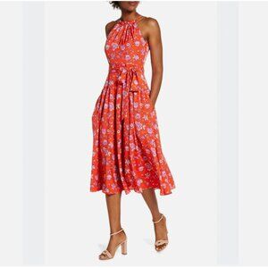 Eliza J Red Floral Midi Dress